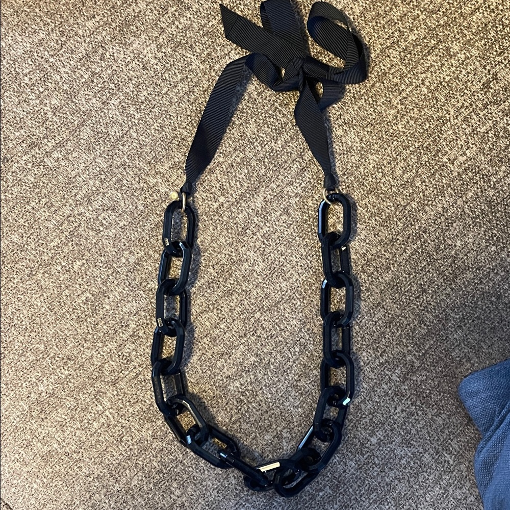 J. Crew Factory Black Ribbon Necklace with Gold Accent